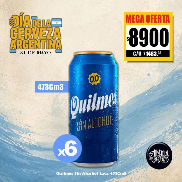 Día de la Cerveza Argentina - 6 Quilmes 0.0 % Lata 473Cm3.
