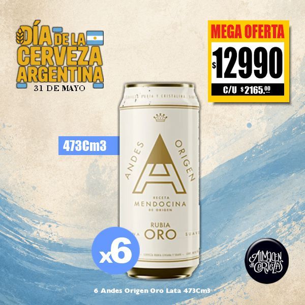 Día de la Cerveza Argentina - 6 Andes Origen ORO Latas 473 Cm3