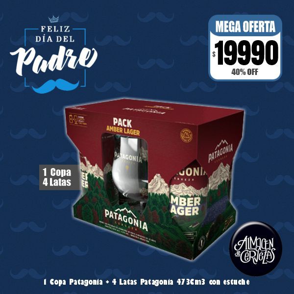 DIA DEL PADRE - Pack 4 Latas Patagonia + 1 Copa Patagonia