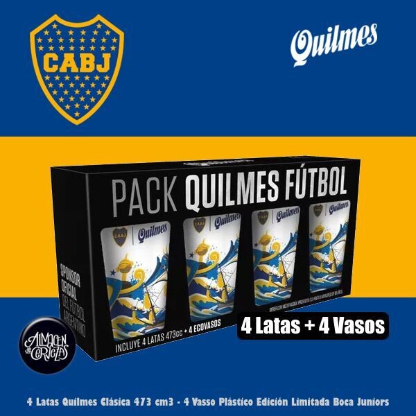 4 Eco Vasos Boca  + 4  Quilmes Lata Clásica o 0.0%  473Cm3