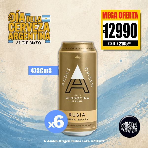 Día de la Cerveza Argentina - 6 Andes Origen Rubia Lata 473Cm3