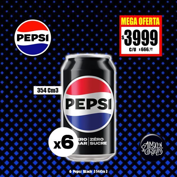 MEGA OFERTA - 6 Pepsi Black 354Cm3