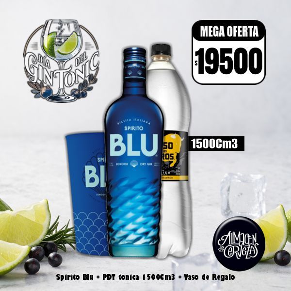 Día del Gin Τonic - Spirito Blu 700Cm3 + EcoVaso Spirito Blu + PDT​ T​onica 1500Cm3