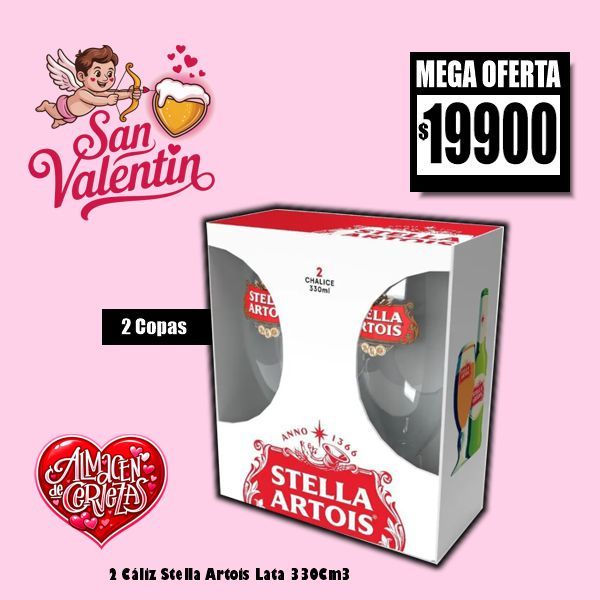 SAN VALENTIN - 2 Cáliz Stella Artois 330Cm3