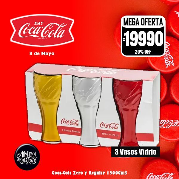 ​Coca Cola DAY - 3 Vasos Colores Coca Cola 350Ml.