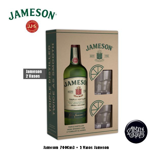 Jameson 750Cm3+ 2 (dos) Vasos Jameson vidrio.