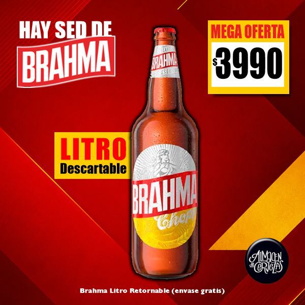 MEGA OFERTA - Brahma botella Litro - Envase GRATIS