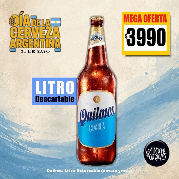 Día de la Cerveza Argentina - Quilmes Clásica botella Litro