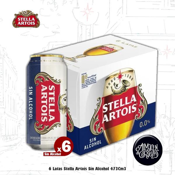 6 Stella Artois SIN ALCOHOL lata 473 Cm3