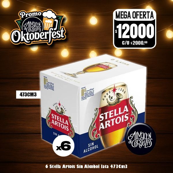 OktoberFest - 6 Stella Artois SIN ALCOHOL lata 473 Cm3