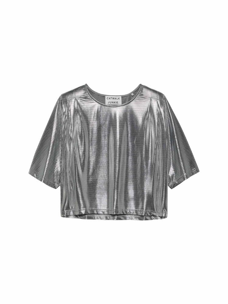 Pleated Shoulder Top Silver