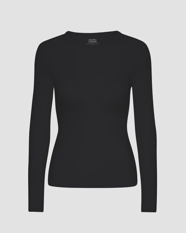 Organic rib longsleeve T-shirt, Color: Deep Black, Size: XS