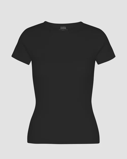 Organic rib shortsleeve T-shirt, Color: deep black, Size: XS