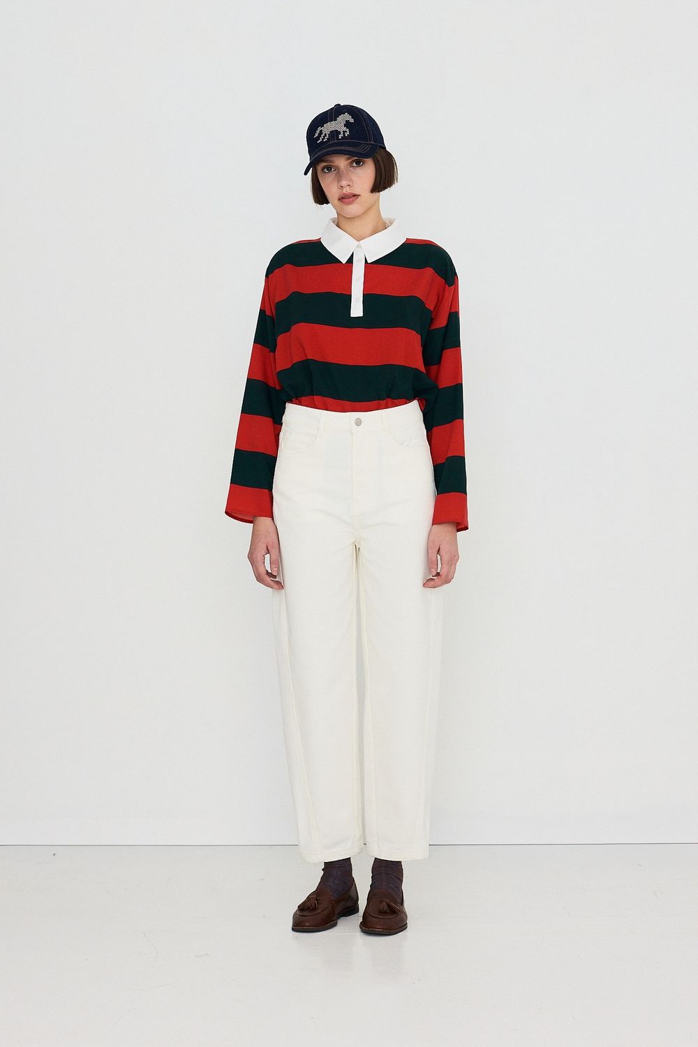 Striped Polo Collar Blouse