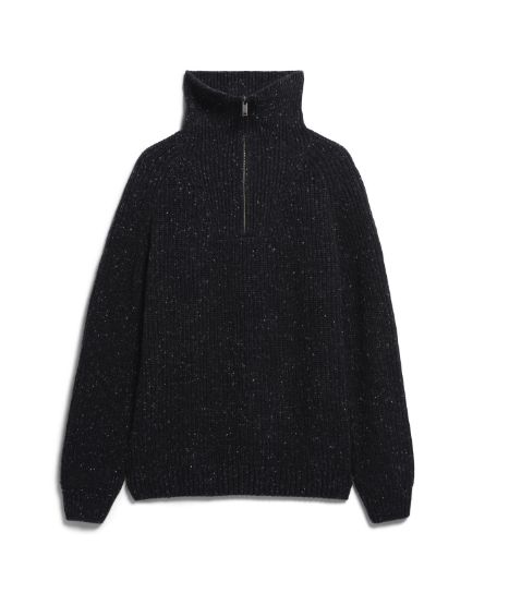 Tweed Knit Troyer, Color: Black, Maat: S