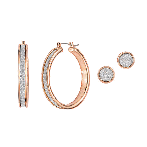 Pretty as a Diamond 2 Pair Earring Set - Goldtone