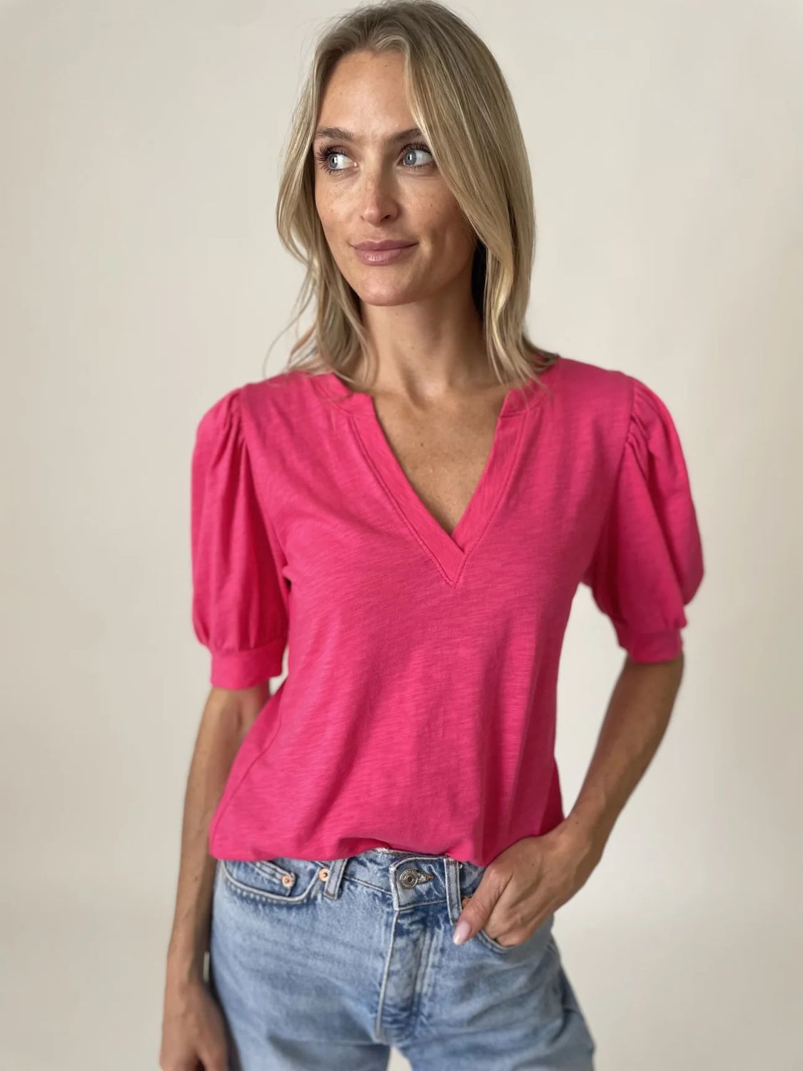 V Neck Puff Sleeve Kira Tee