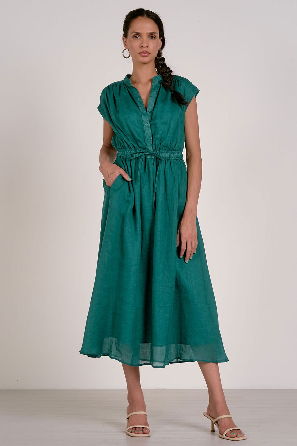 S/S SOLID Midi Dress