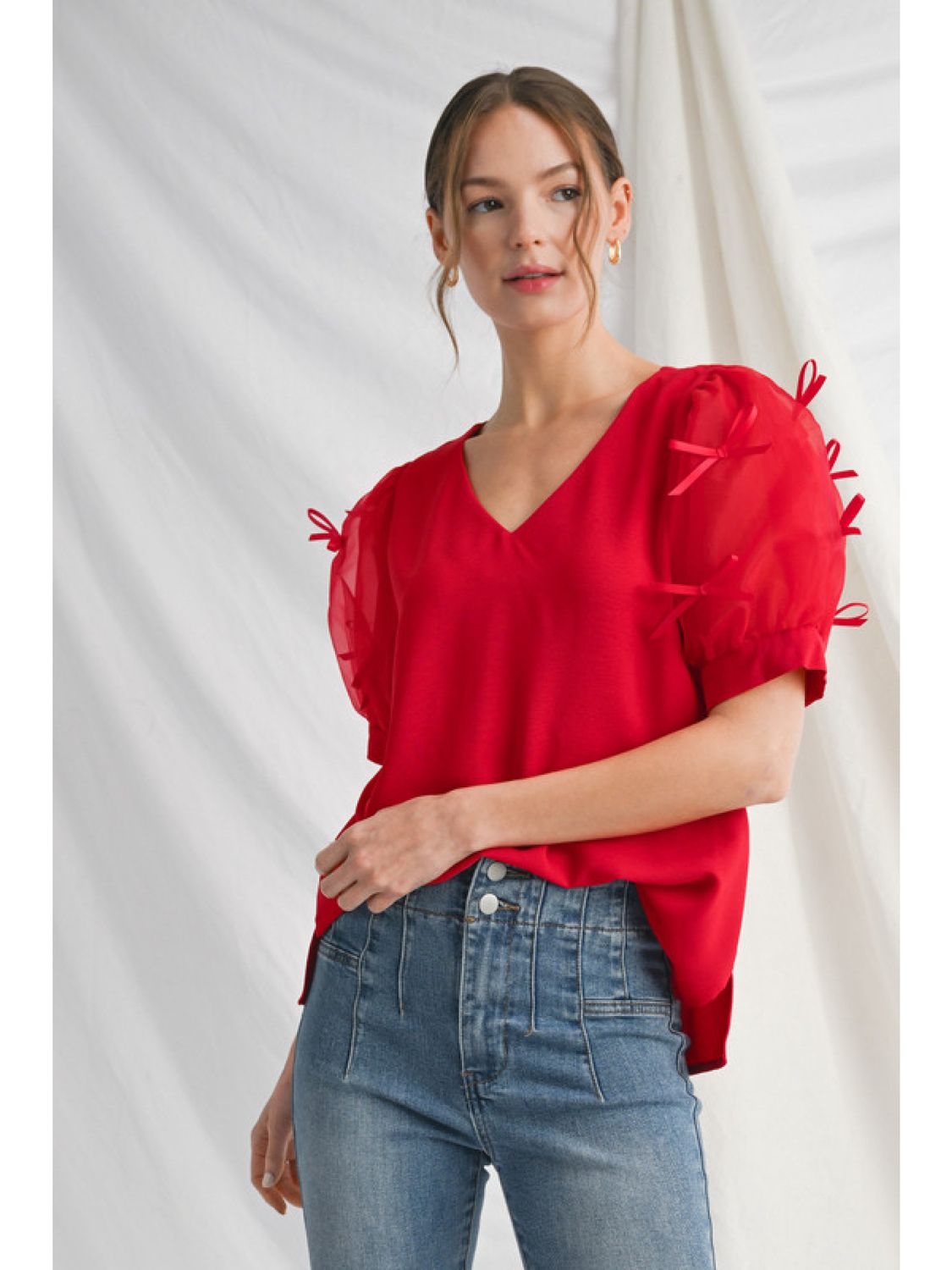 Sheer Slv w/ Bow Detail