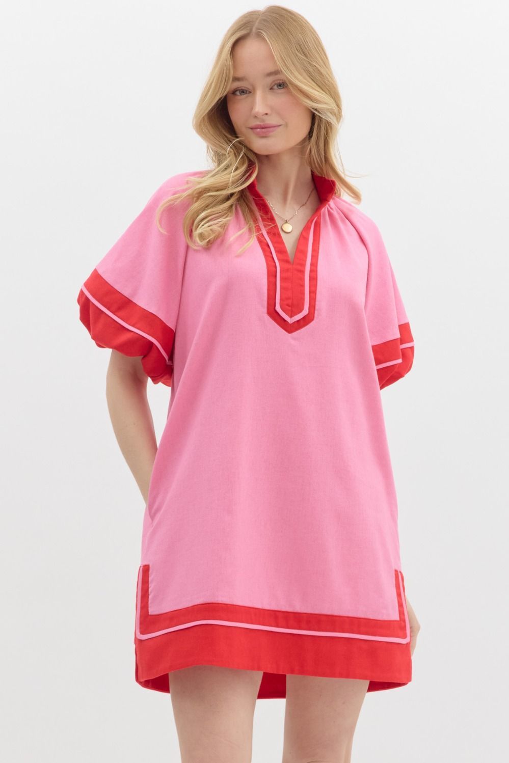 Pullover Mini Dress, Color: Pink, Size: L