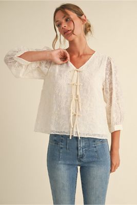 V Nk Lace Top Bow Accent