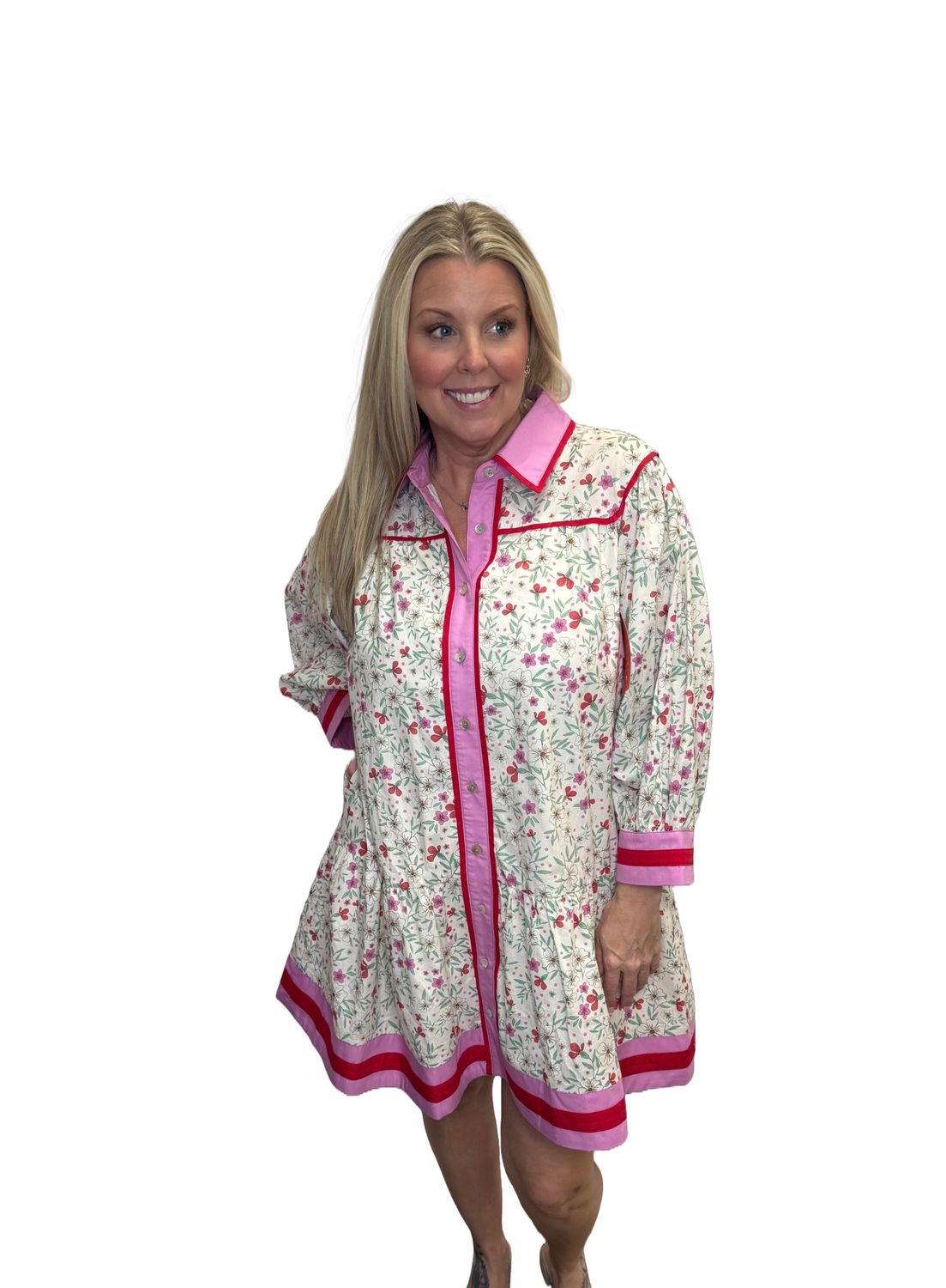 Collared Button Front Floral Mini