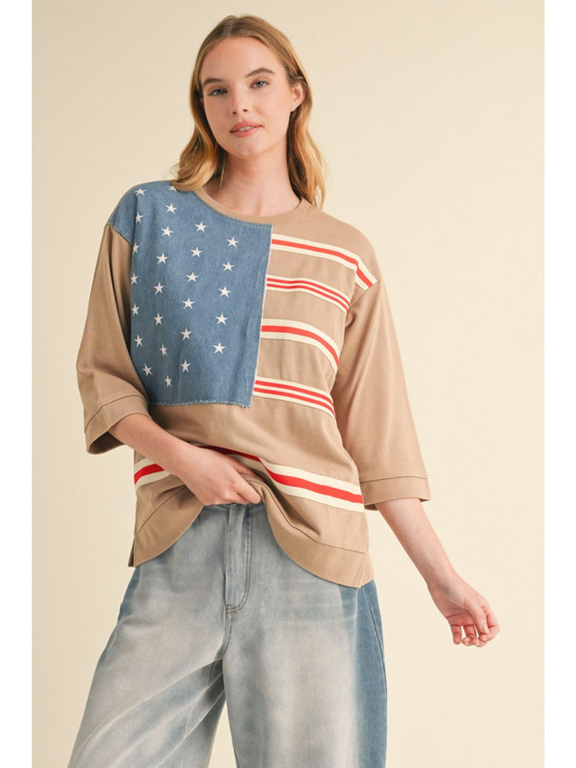 3/4 Slv Stars &amp; Stripes Top