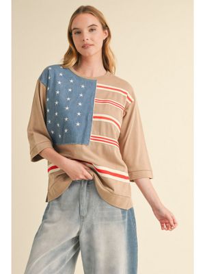 3/4 Slv Stars &amp; Stripes Top