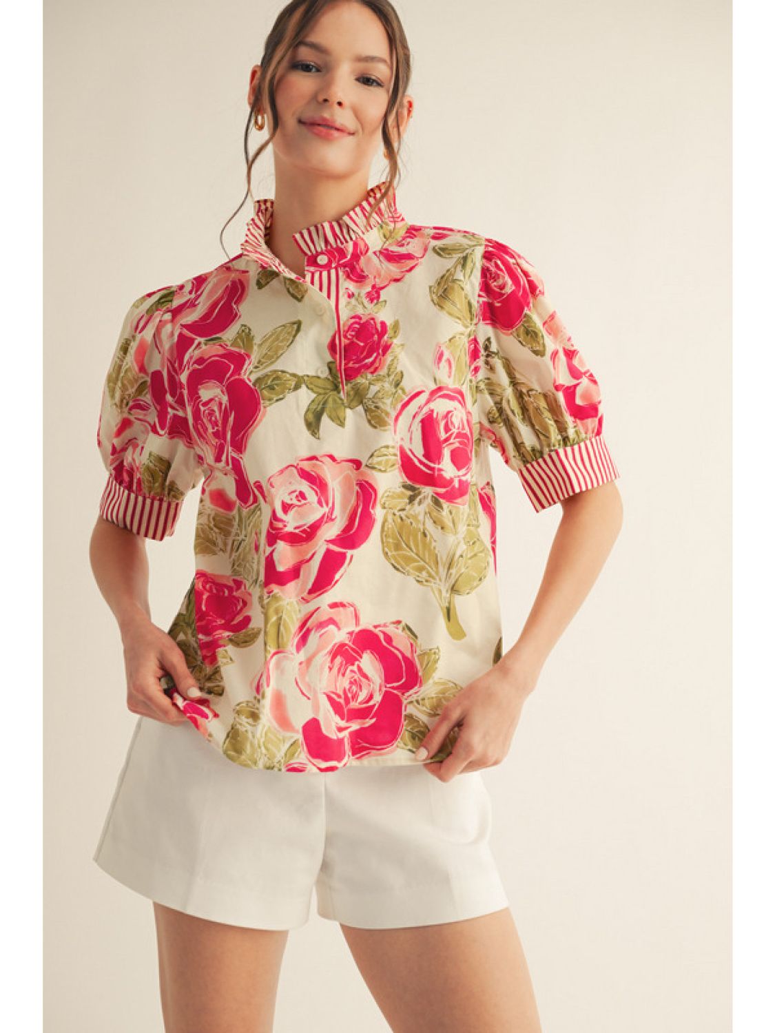 Floral Ruffle Neck Top