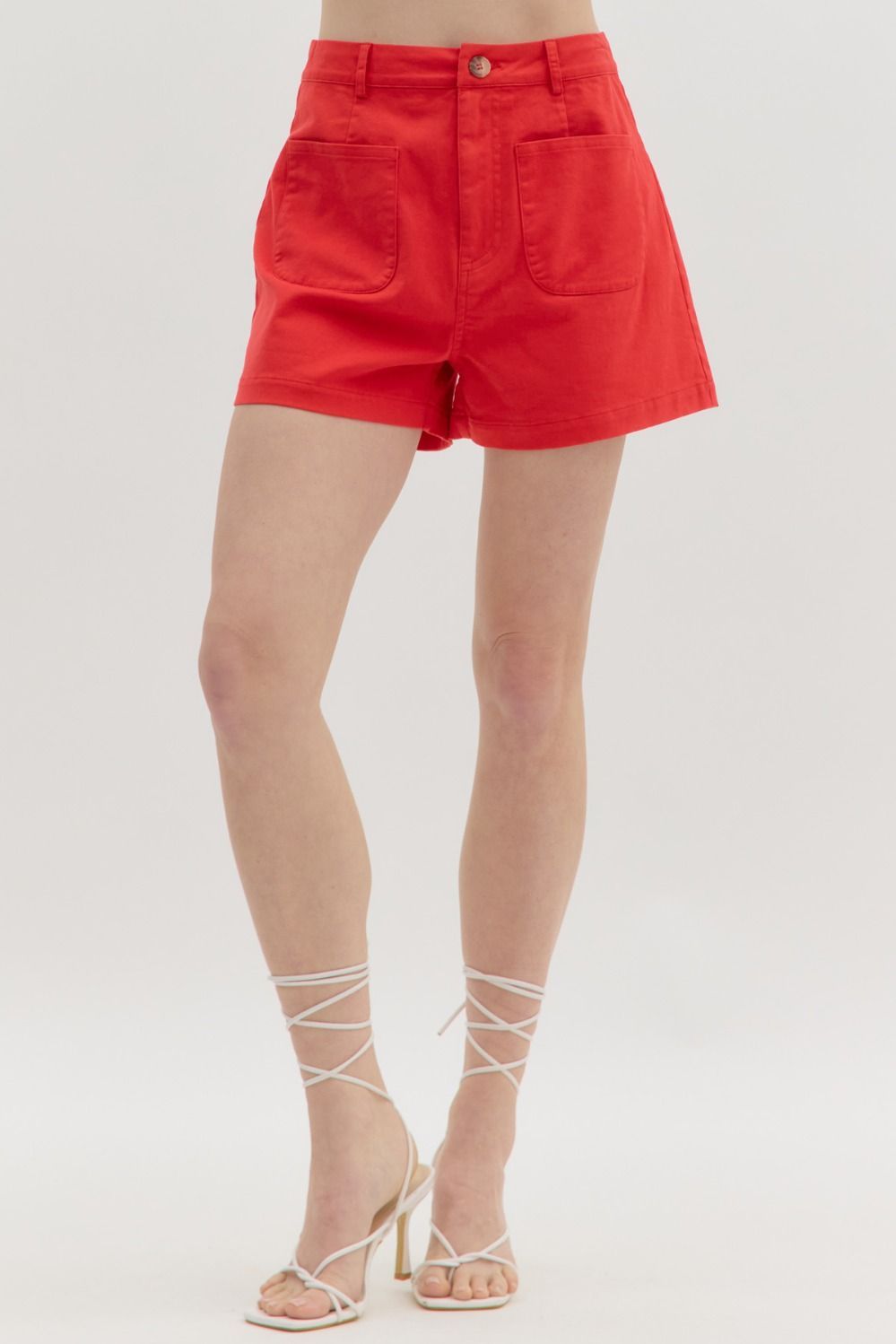 Solid High Waist Shorts, Color: Red, Size: L