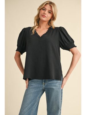 Frilled V Neck S/S