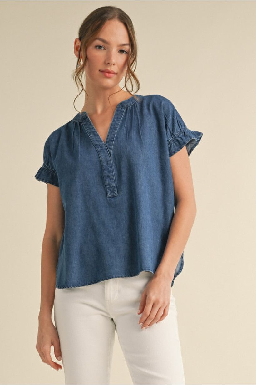 Split Neck Denim Top