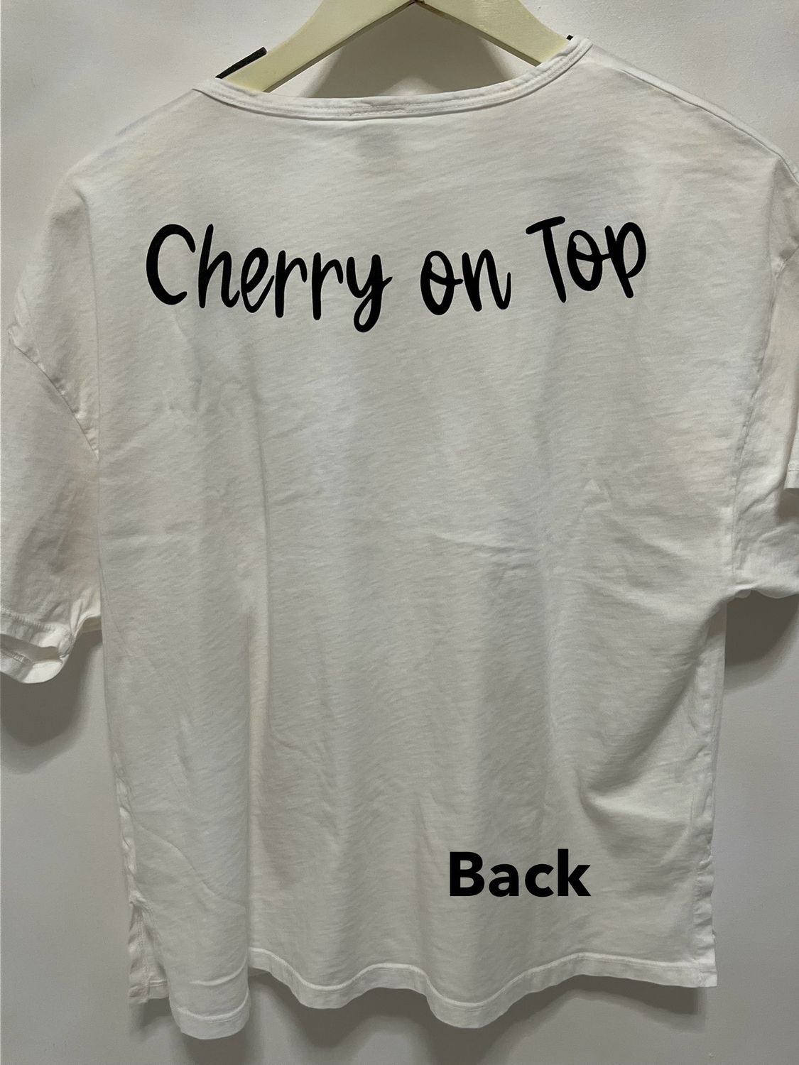 Cherries Split Neck Tee, Size: L, Color: White