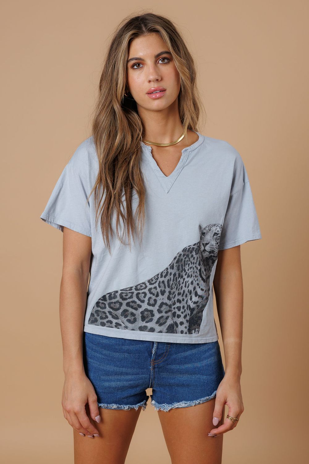 Leopard Split Neck Tee