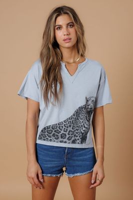 Leopard Split Neck Tee