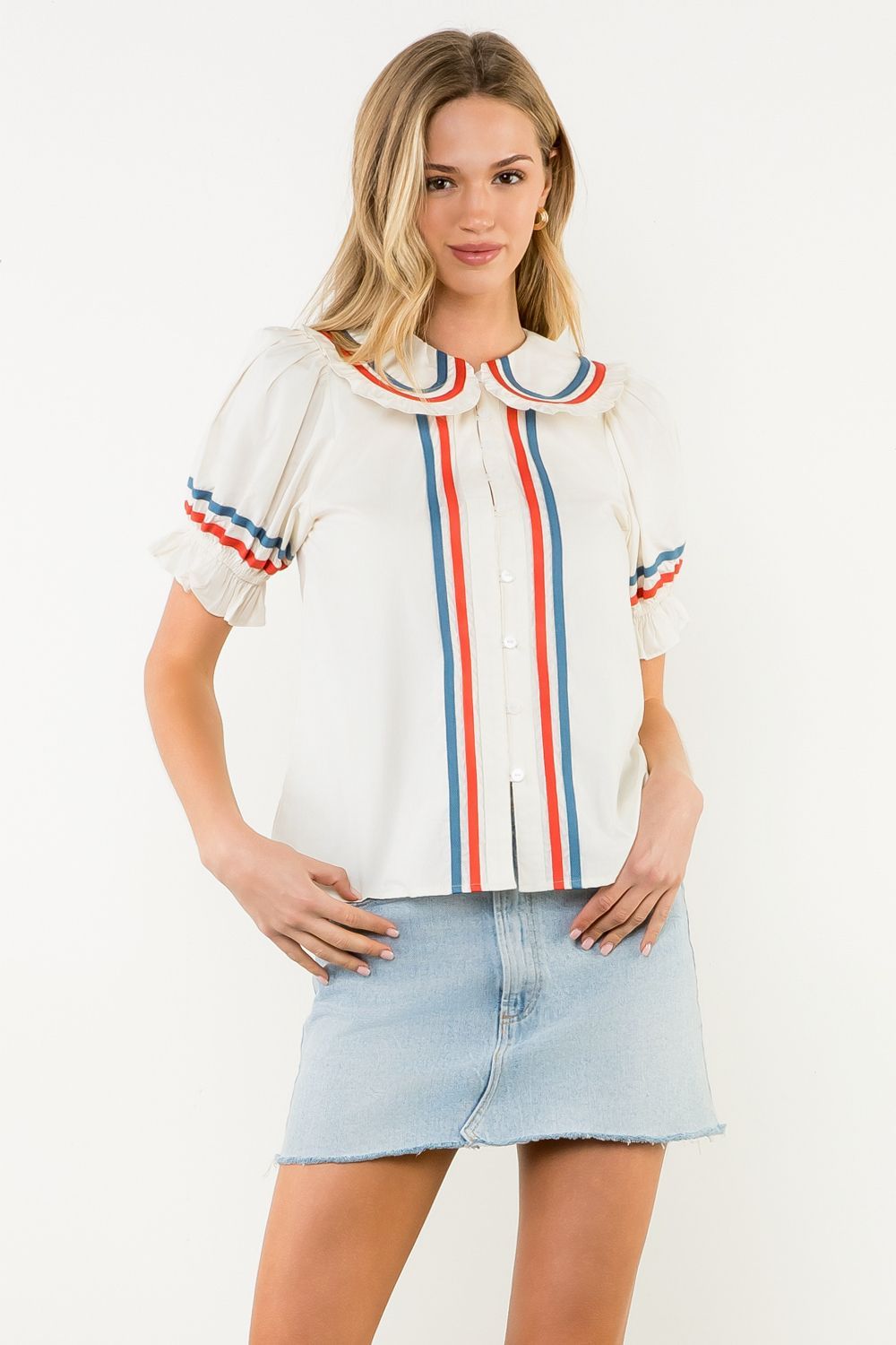 Red Blue Trim Top