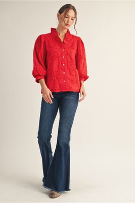 Textured Top Ruffle Neck