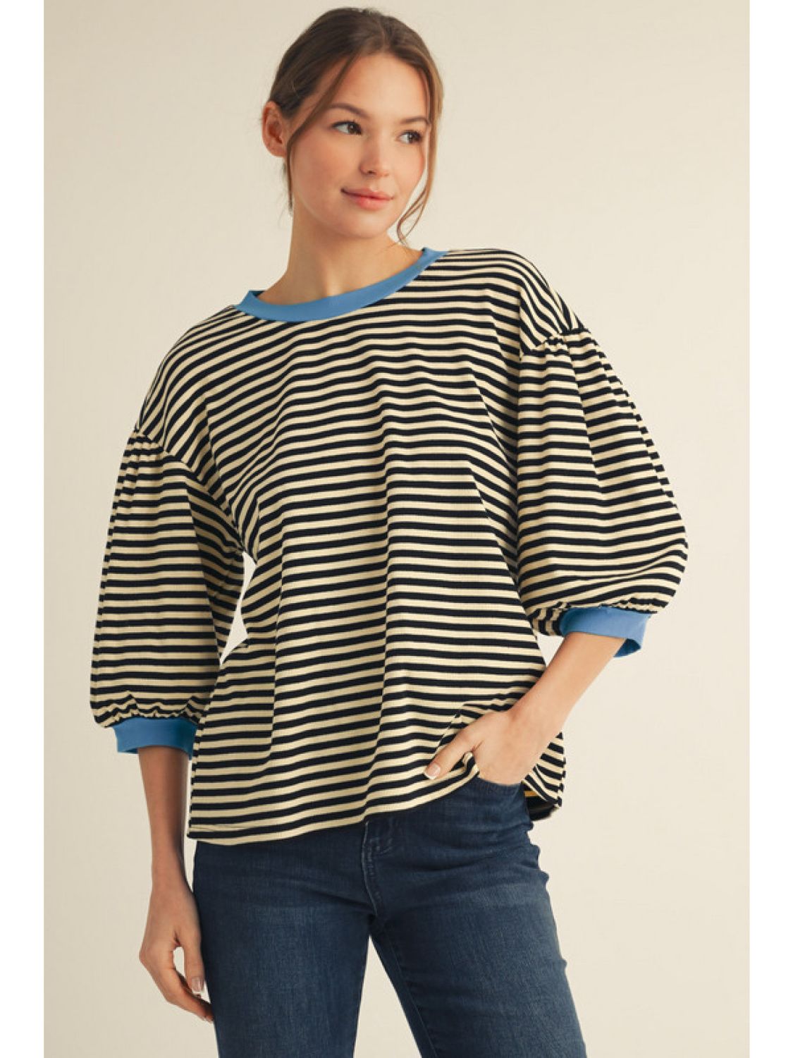 Stipe Top w/ Contrast Binding