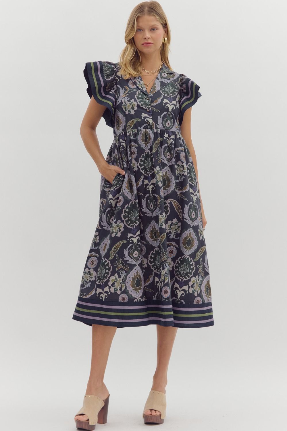 Multi Print Midi Dress