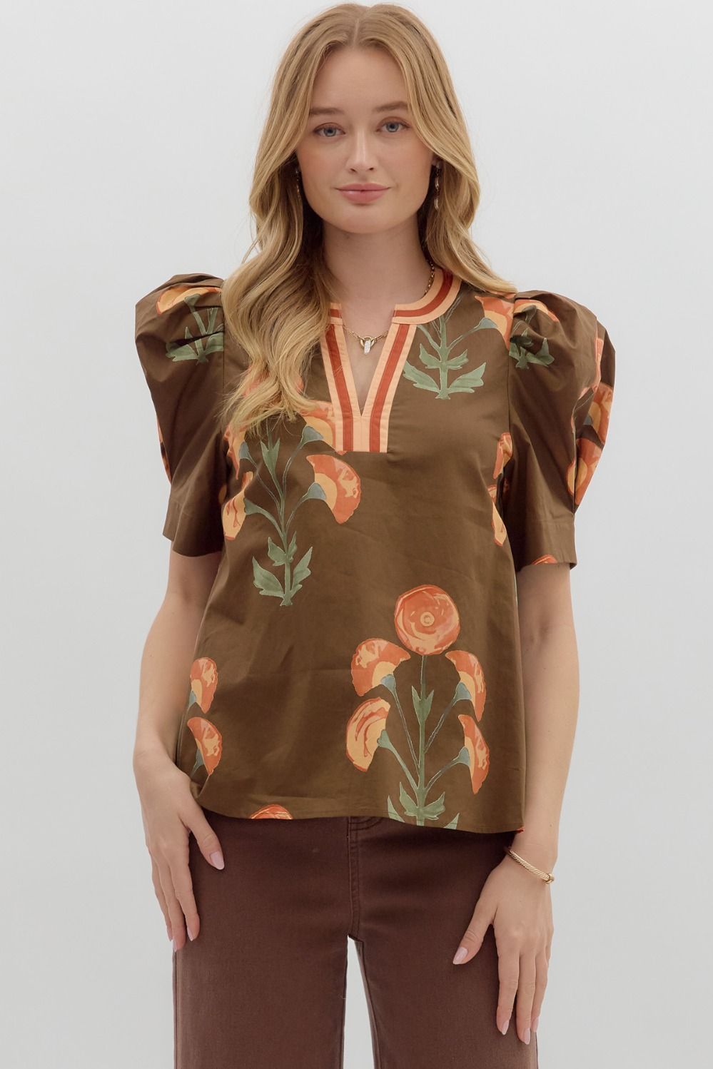 Puff S/S V Neck Top