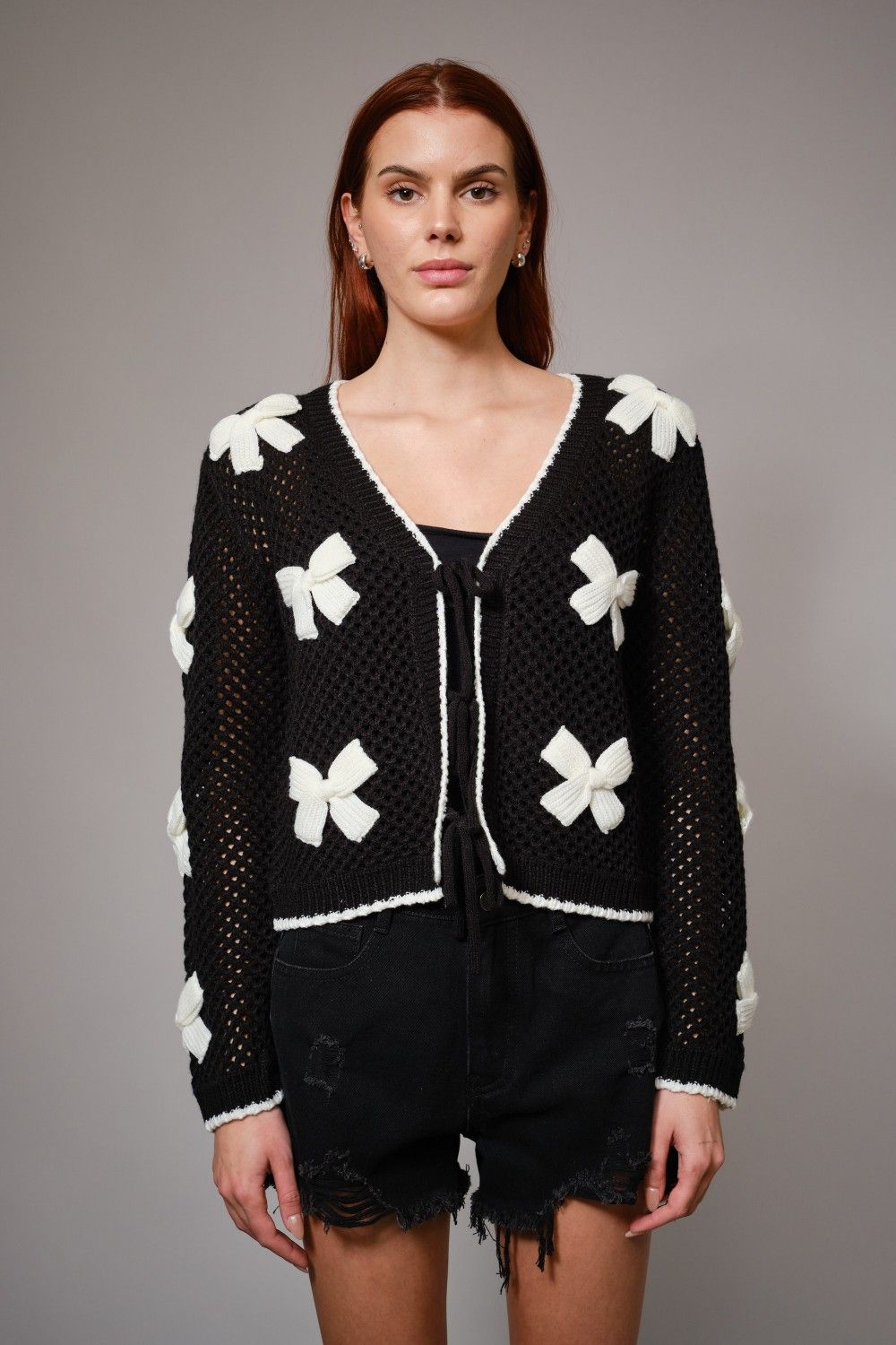 Front Tie Bow Cardigan