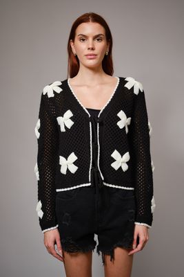 Front Tie Bow Cardigan