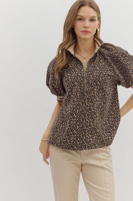 Leopard Puff Slv Top