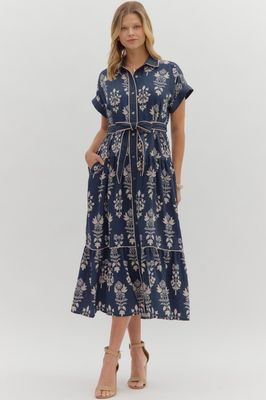 Botanical Print Midi w/ Tie Belt