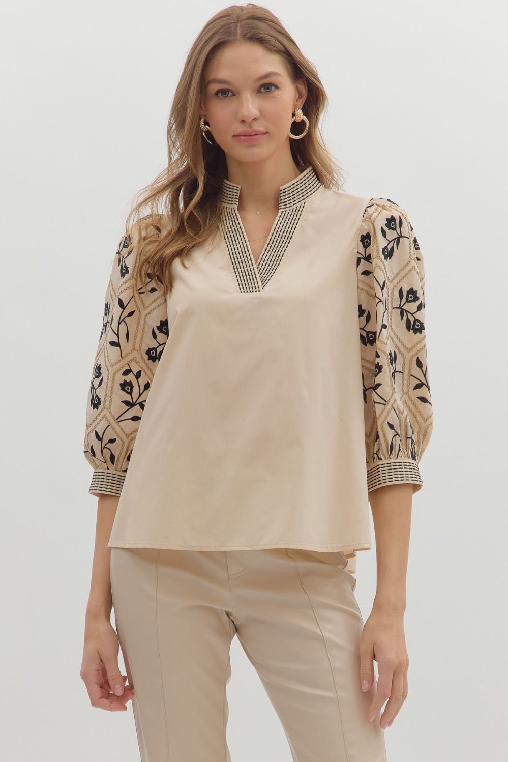 Floral Embroidered Sleeve Top
