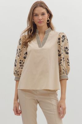 Floral Embroidered Sleeve Top