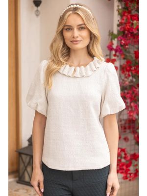 Pearled Ruffle Neckline Top