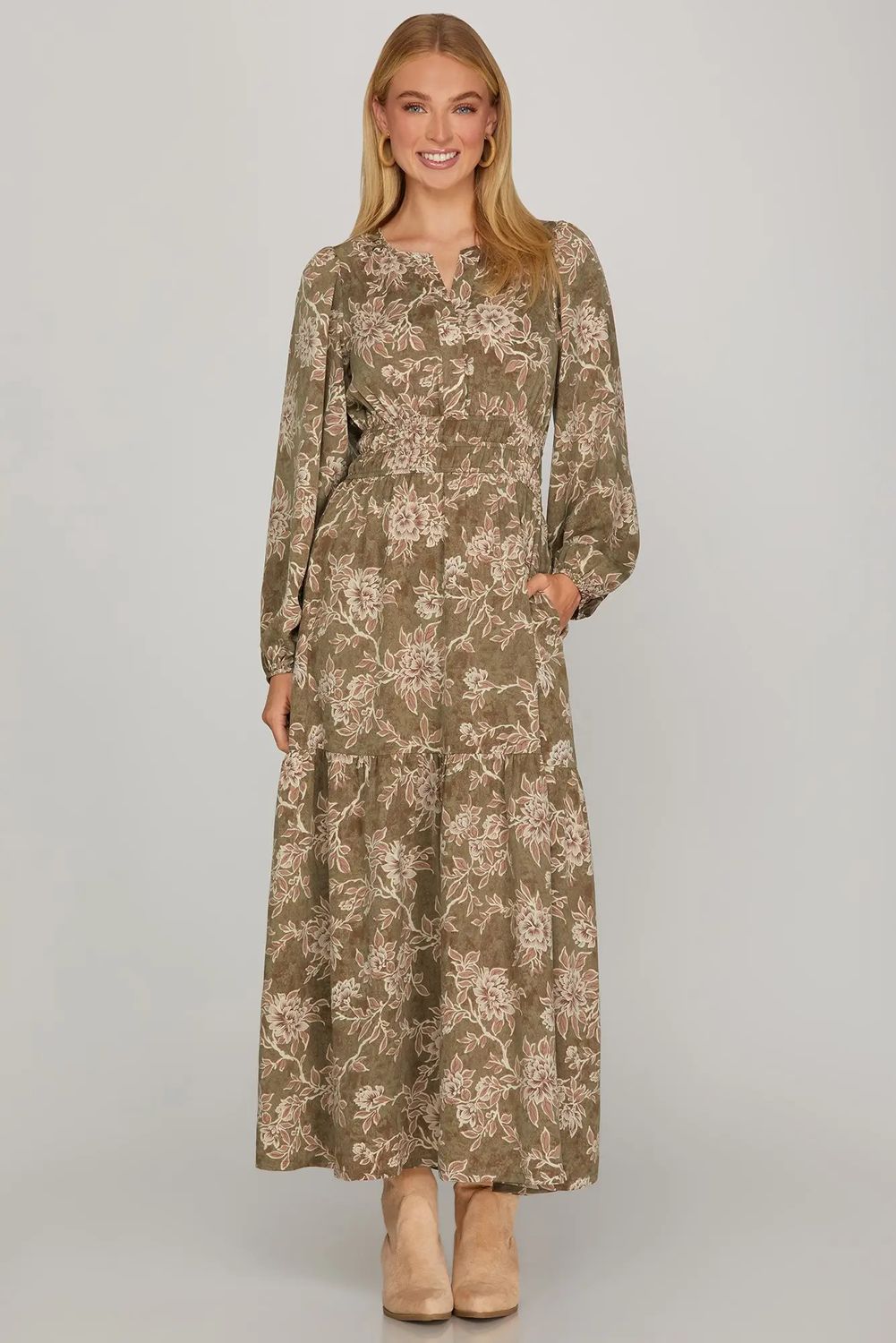 L/S Tiered Maxi Dress