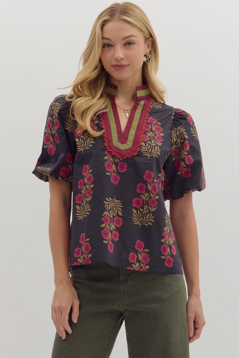Multi Color V Neck Band Top
