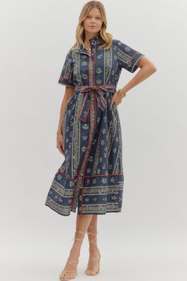 Linear Floral Pattern Dress